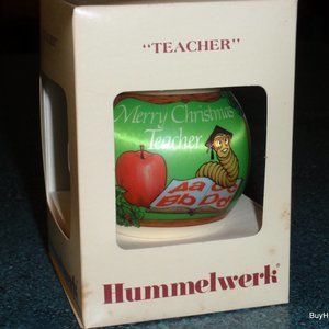 1979 Merry Christmas Teacher Apple Worm ABC Ornament Hummelwerk Satin W Box GIFT